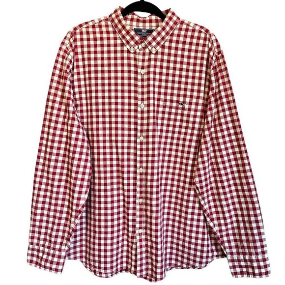 Vineyard Vines Slim Fit Tucker Casual Button Down Shirt Gingham Check Red White - Picture 2 of 6